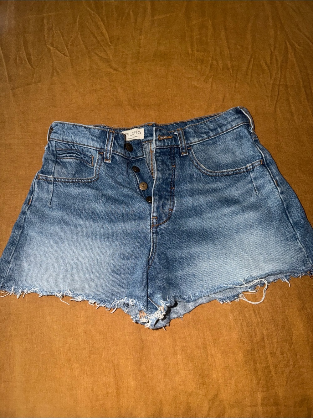 Pilcro by Anthropologie Mid-Blue High-Rise Frayed Hem Denim Shorts